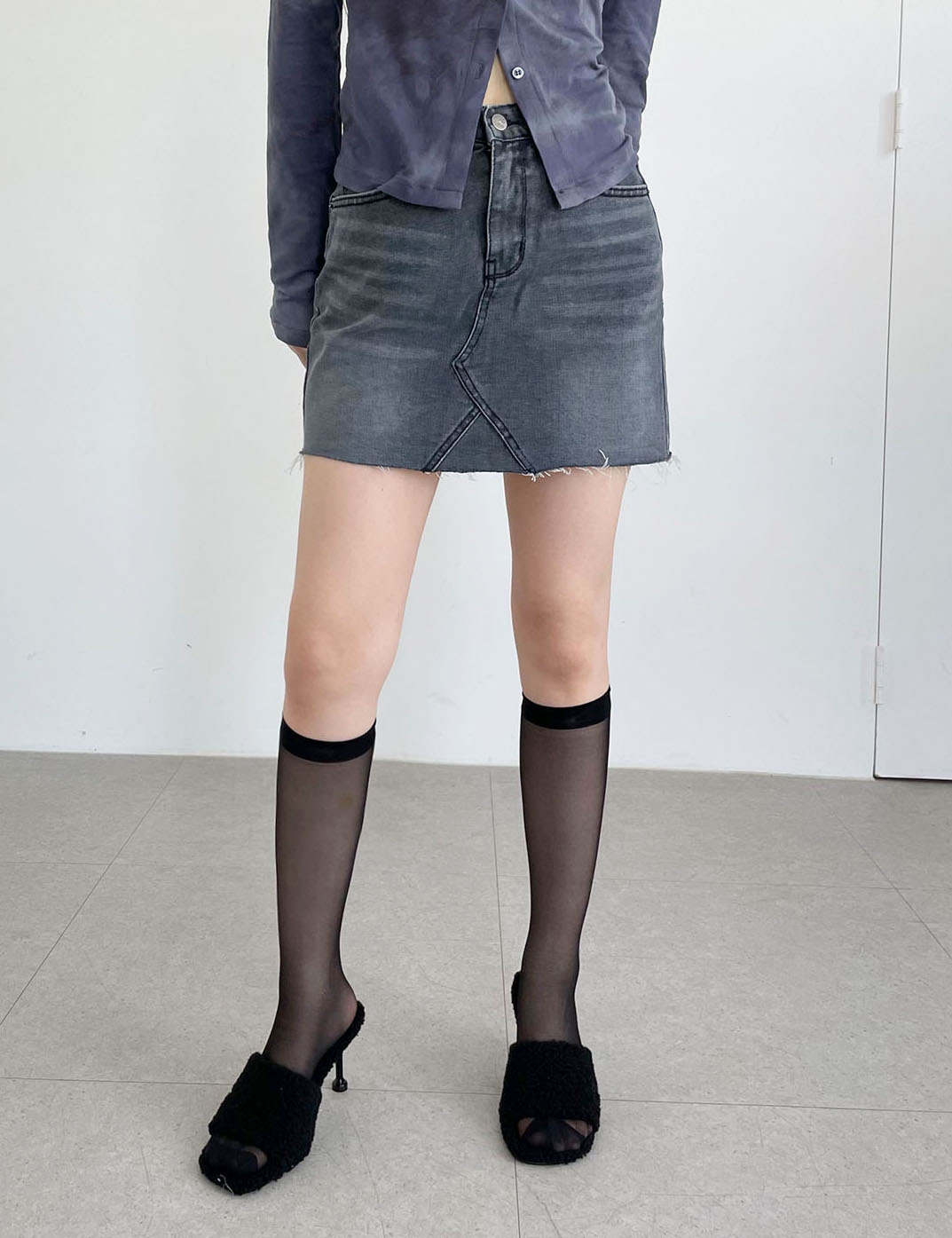 gray denim skirt (1color)