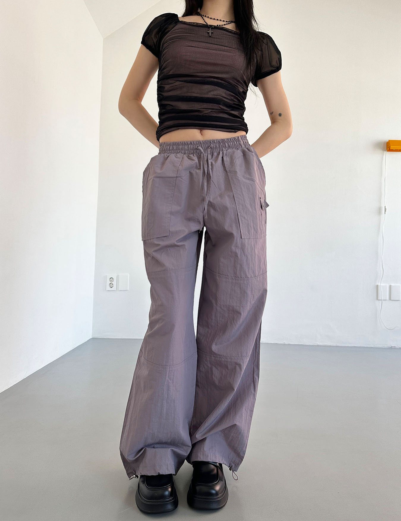 plum nylon pants (3color)