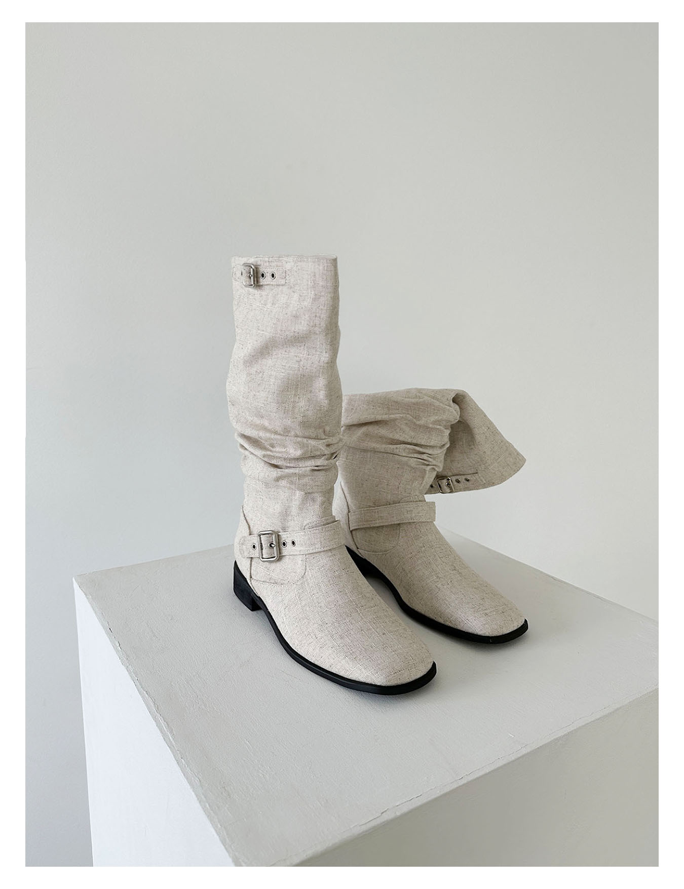 linen belted boots (2color)