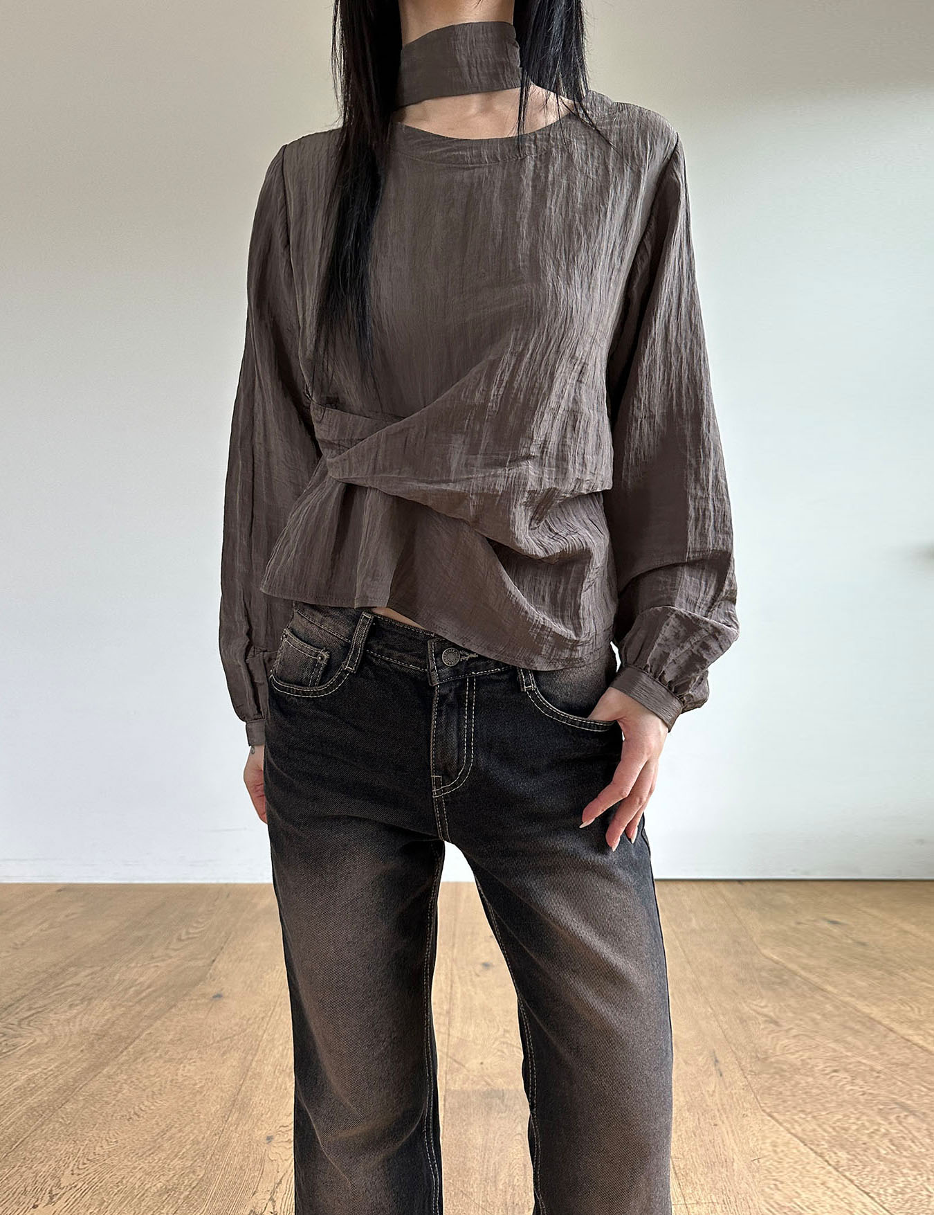 two-way wrinkle blouse (3color)
