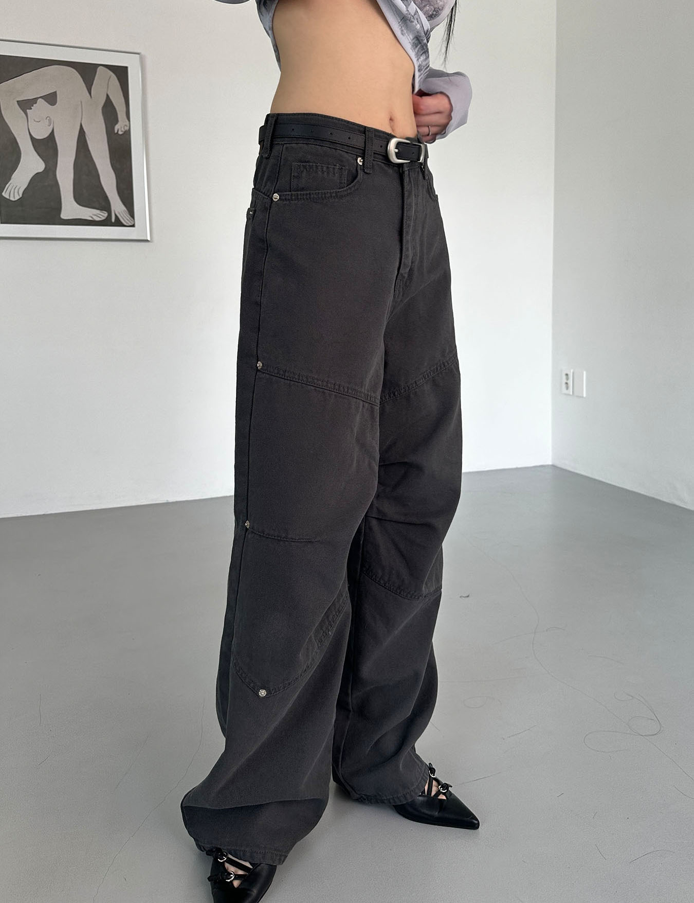 diagonal rivet pants (2color)