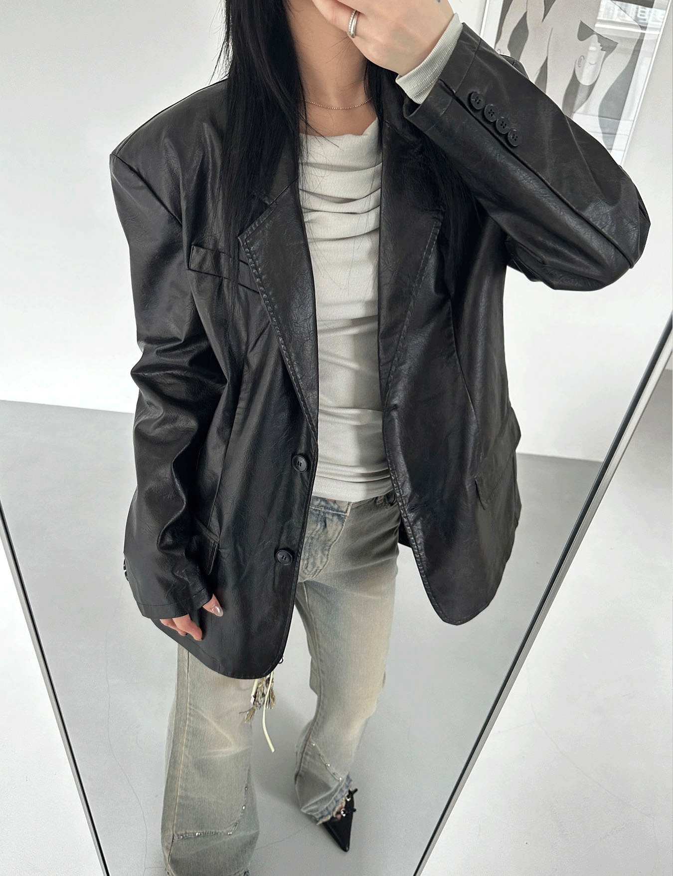retro leather jacket (1color)