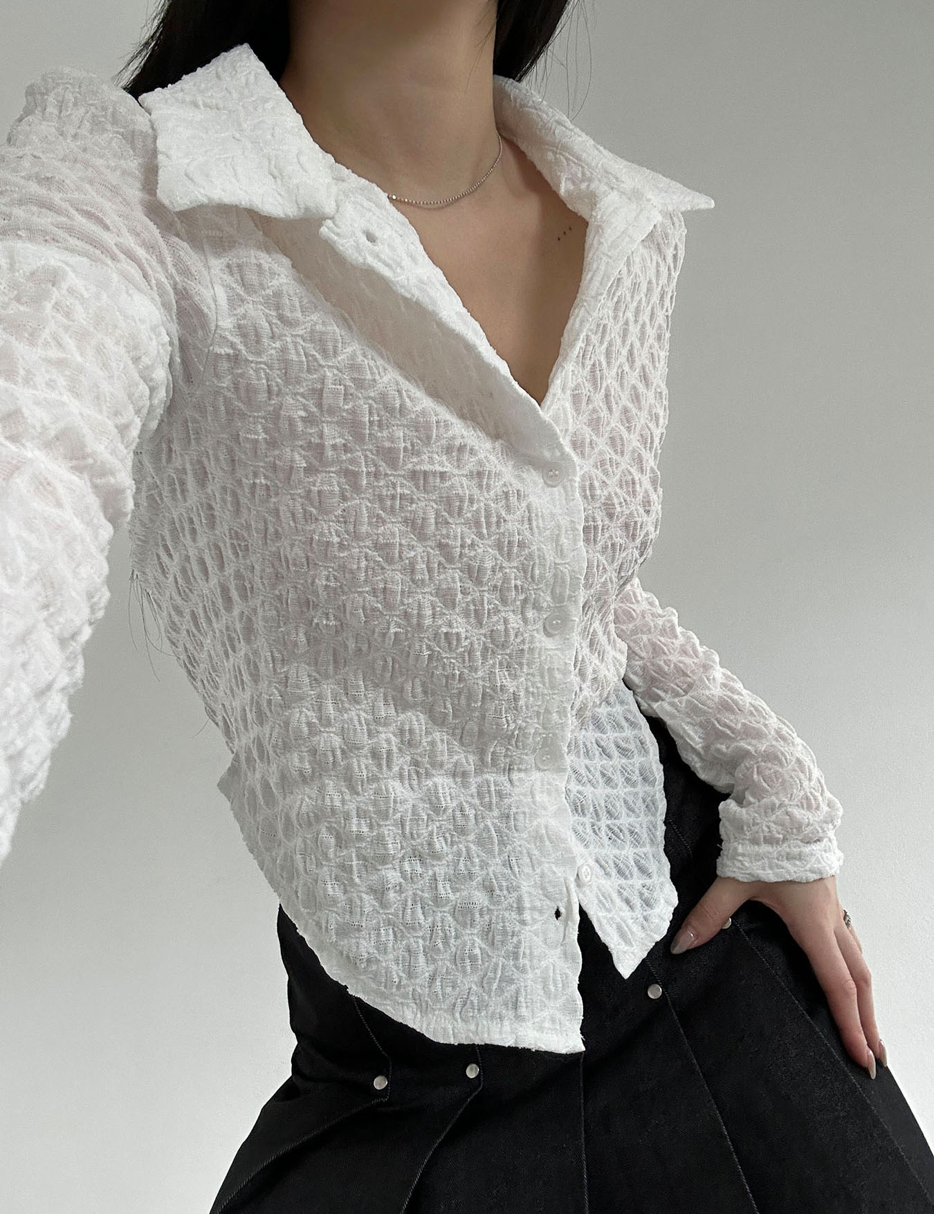 jacquard embo blouse (3color)