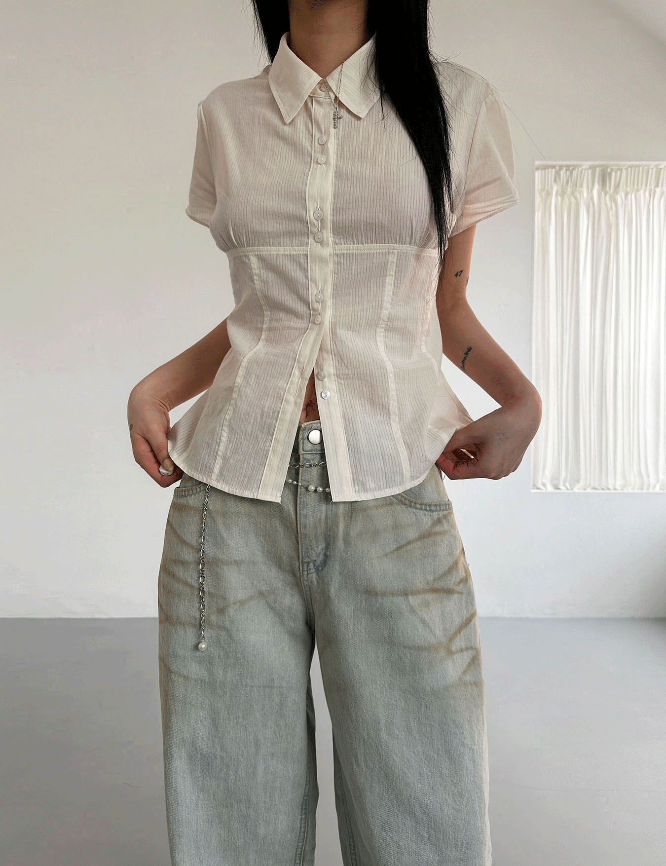girlish gauze blouse (3color)
