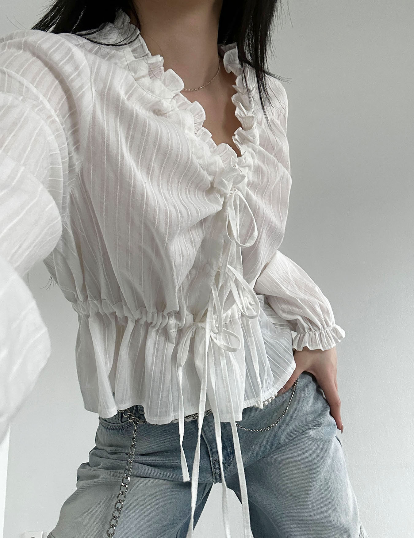 frill strap blouse (2color)